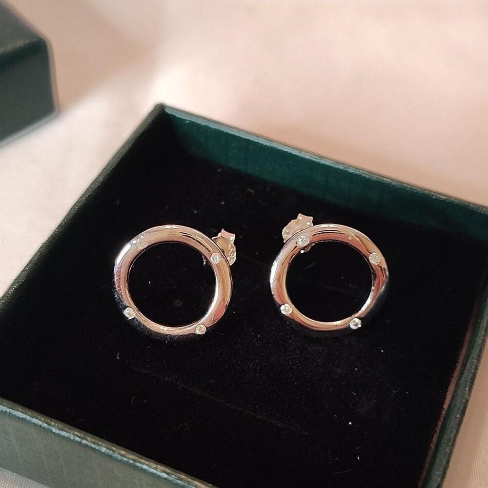 Silver Diamond  hoop earrings with diamonds #jewelry #luxury New in Box